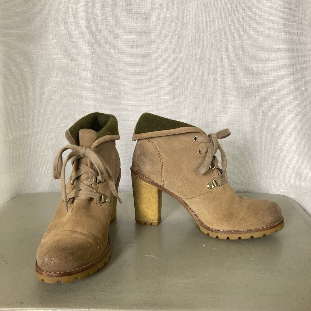 UGG Calynda Tan Suede Leather Heeled Booties Sz 8 Shearling